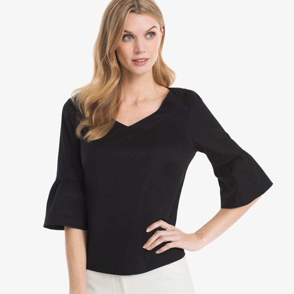 White House Black Market Black V-Neck Bell Sleeve Top